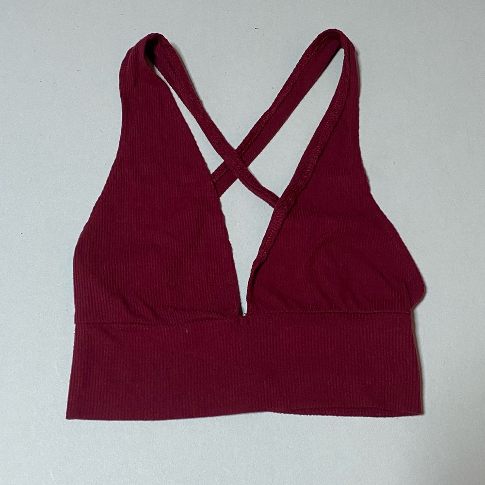 SHEIN Burgundy Cross-Back Crop Top